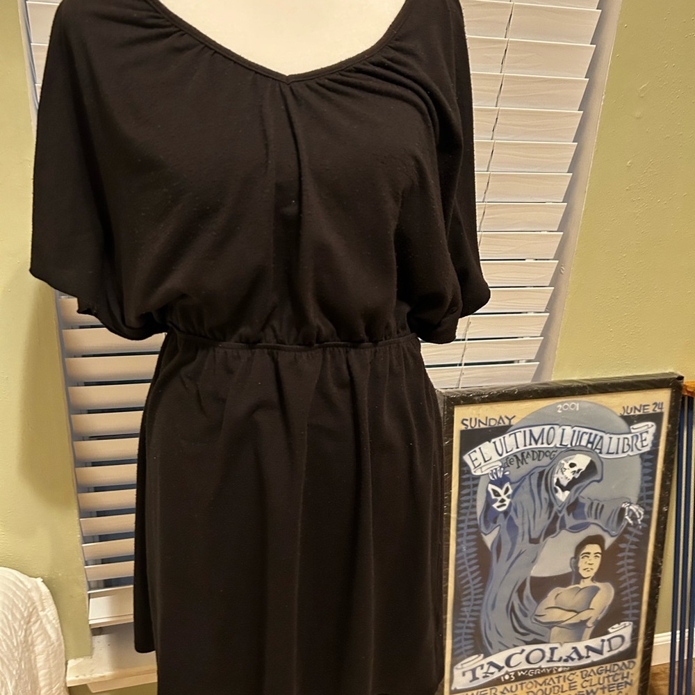 L8TER black dress, black butterfly silver appliqué size XL